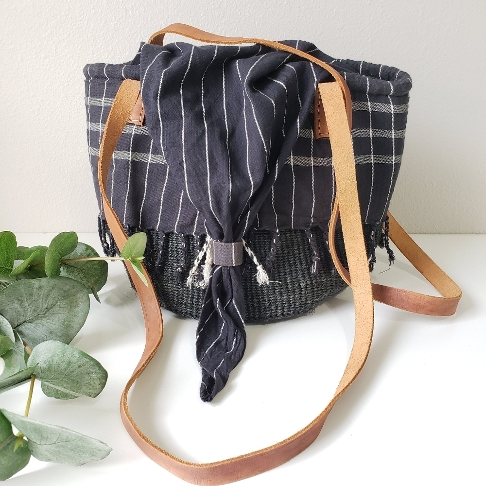 Boho woven scarf bucket bag purse